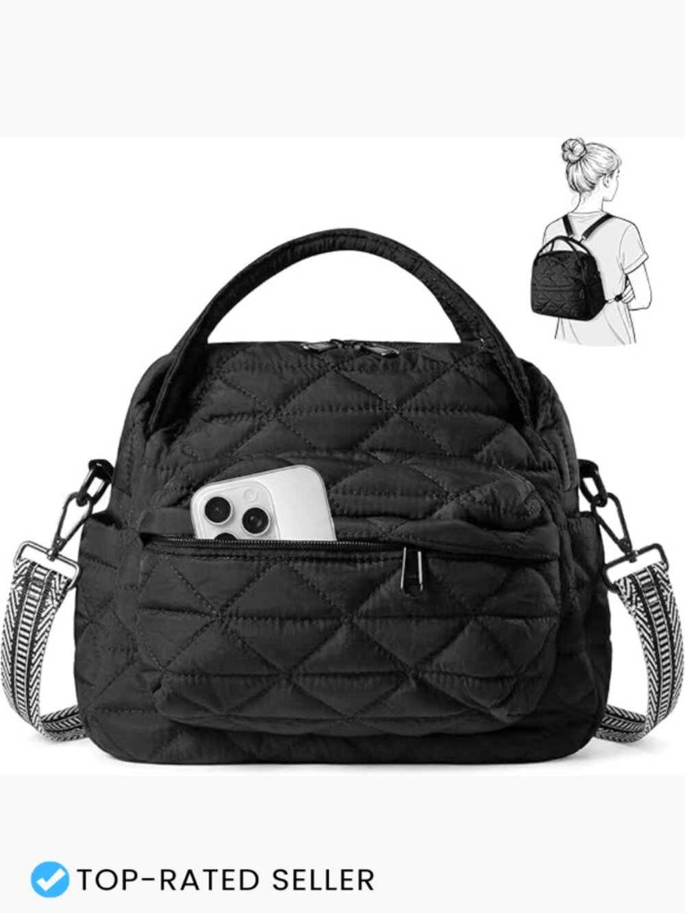 Lightweight Nylon Crossbody Bag with Top Handle Waterproof Satchel Hobo